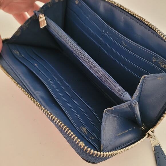 Coach Accordion Zip Wallet Tea Rose Floral Print Coated Canvas Blue Red F57649 - Picture 5 of 11